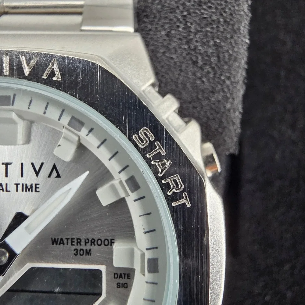 Invicta Activa Dual Time Mens Watch Silver Octagon Case Stainless Steel 40049